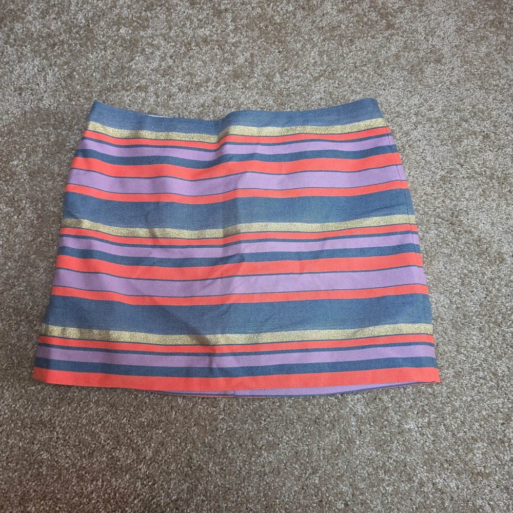 J. Crew‎ Mini Skirt Striped Metallic Gold Cotton Blend Preppy Size 10